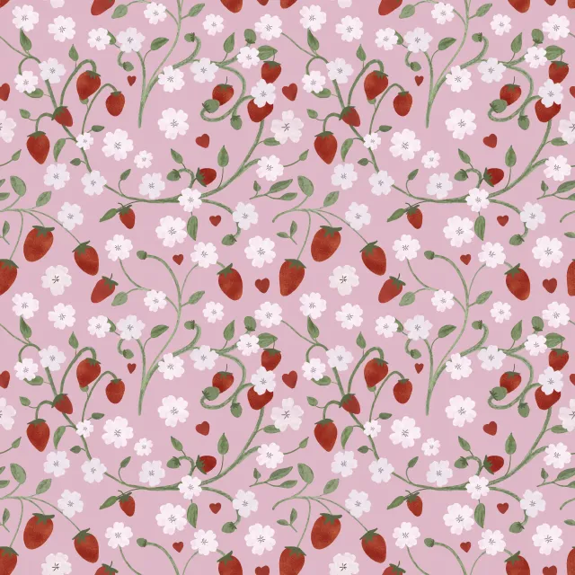 Dekovorhang Erdbeeren Herzen Garten Pink