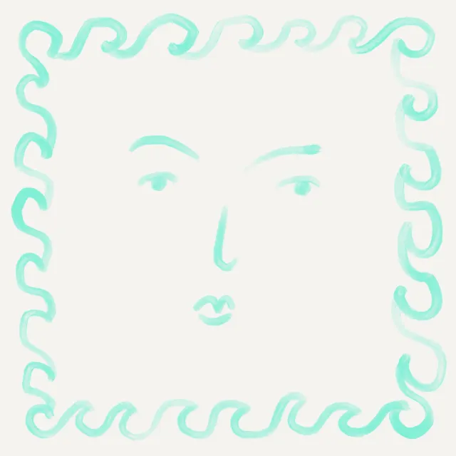 Kissen Gesicht Wellenrand Türkis