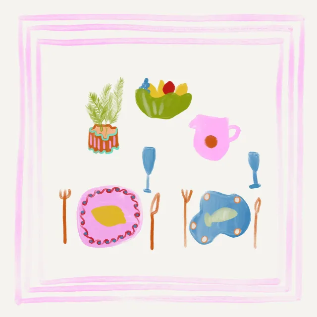 Bodenkissen Tischszene Pink