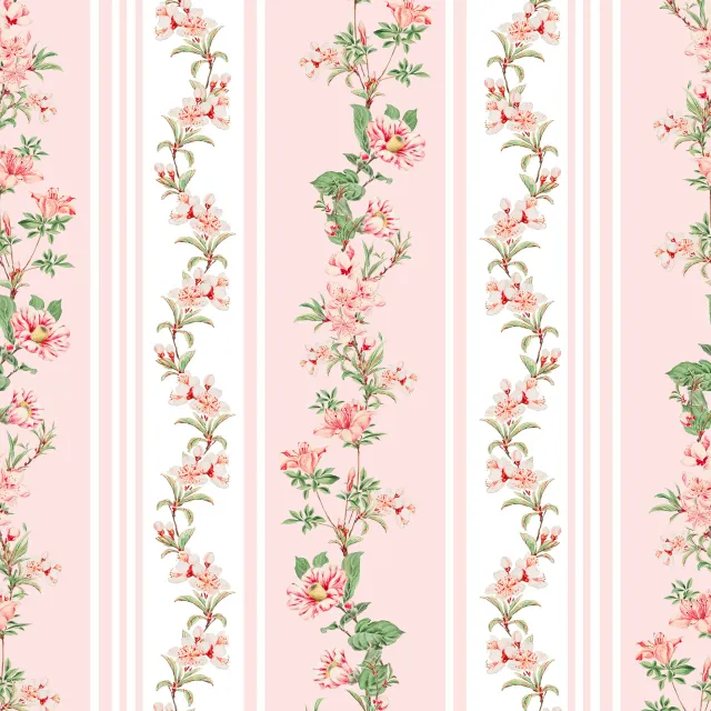 Dekovorhang Blumen und Streifen Pink