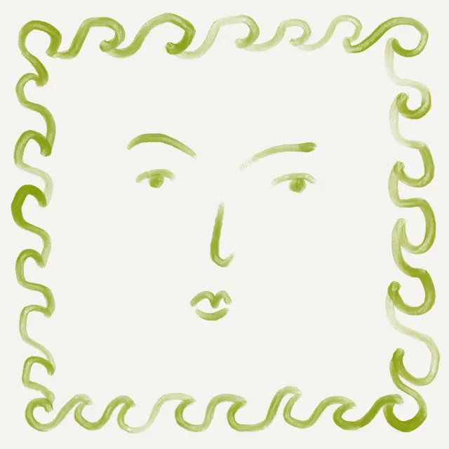 Kissen Gesicht Wellenrand Grün