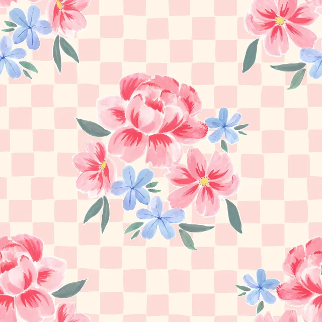 Bodenkissen Blumen Karo rosa