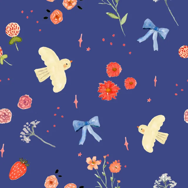 Sitzkissen Midsummer floral birds blue