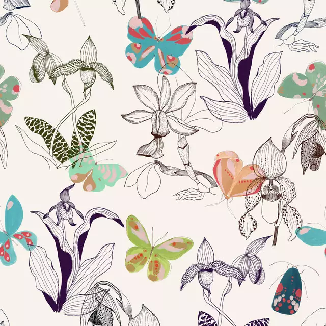 Bodenkissen Orchideen und Schmetterlinge