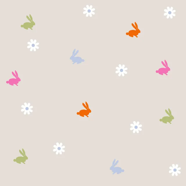 Dekovorhang Bunte Hasen Blümchen Beige