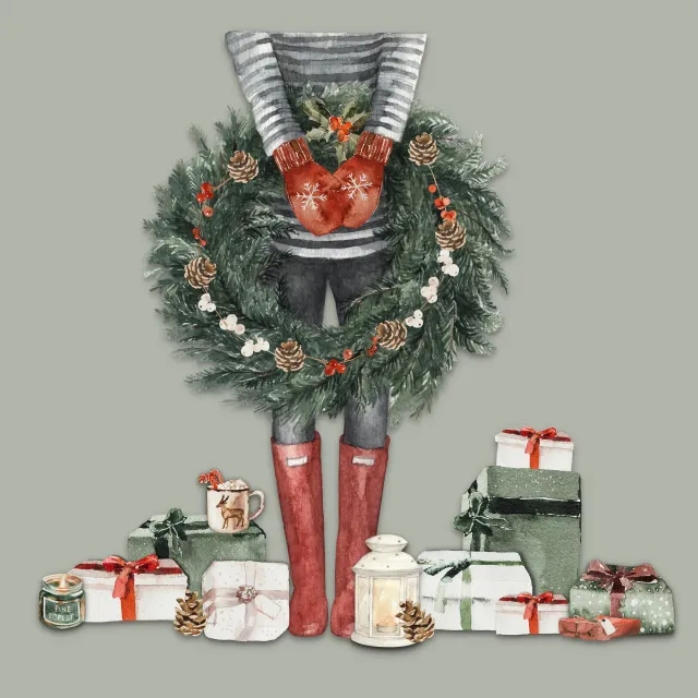 Kissen Cottage Christmas Girl Green