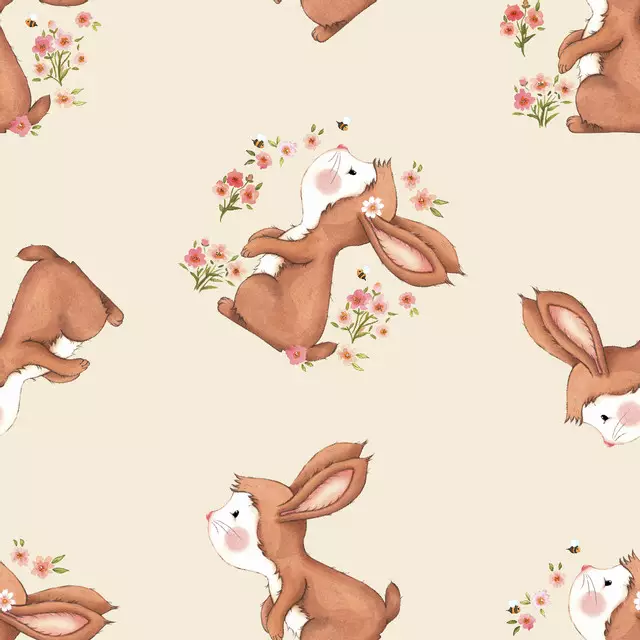 Dekovorhang Hello Spring Rabbit beige