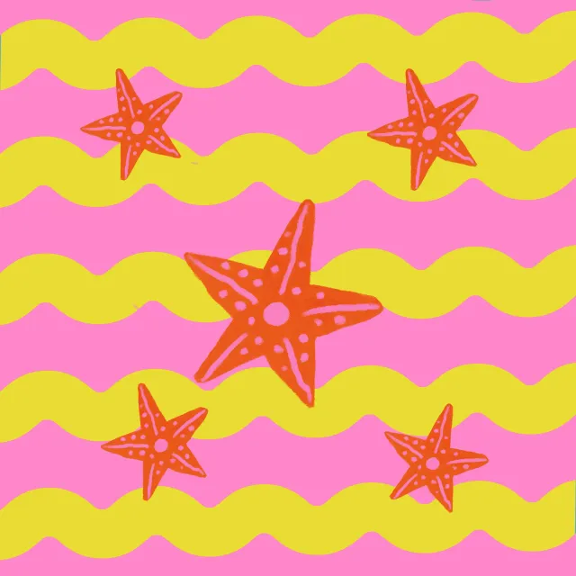 Kissen Wellen Seesterne Pink Gelb
