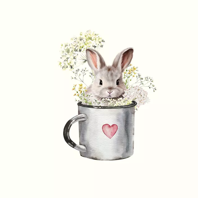 Kissen Cottage Spring Hase in Tasse