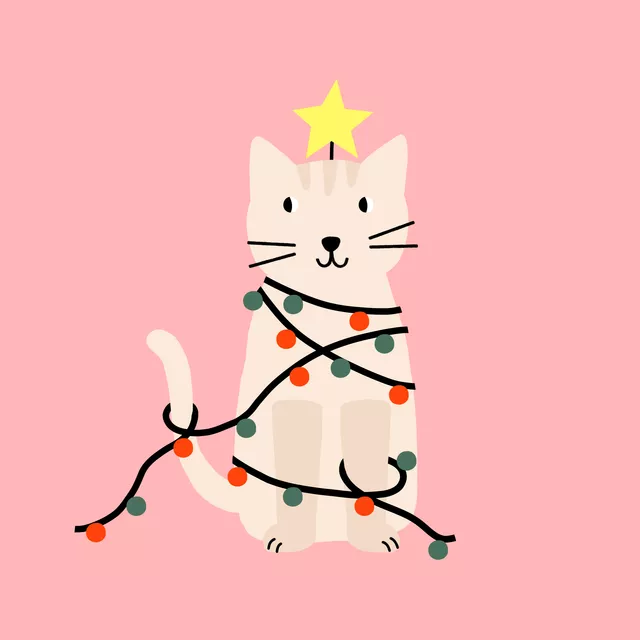 Kissen Katze mit Lichterkette rosa