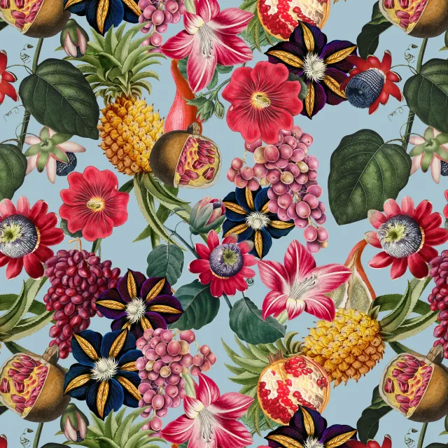 Sitzkissen Tropenblüten & Früchte blau