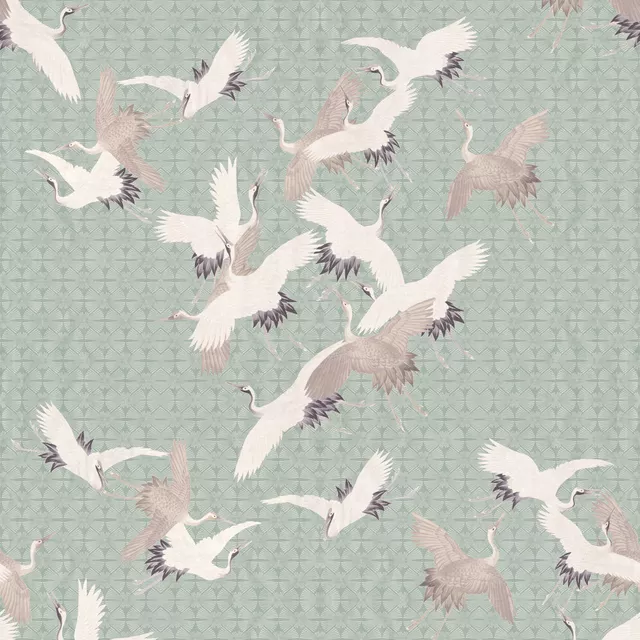 Kissen Japanese Birds sage green