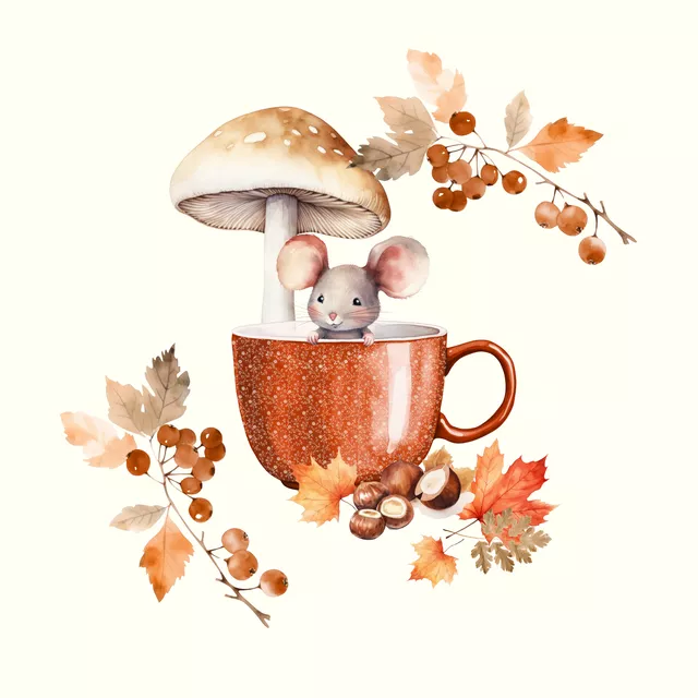 Geschirrtuch Cottage Herbst Maus in Tasse