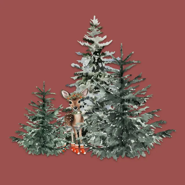 Sitzkissen Kleines Reh im Winterwald Rot