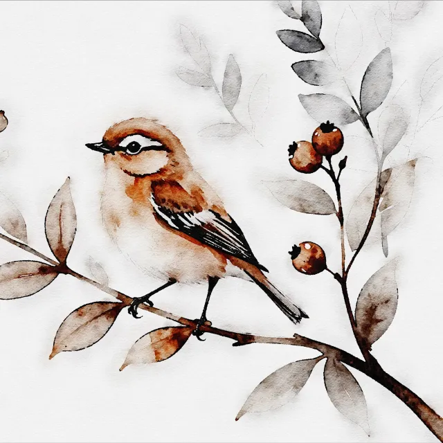 Kissen Spatz mit Beeren