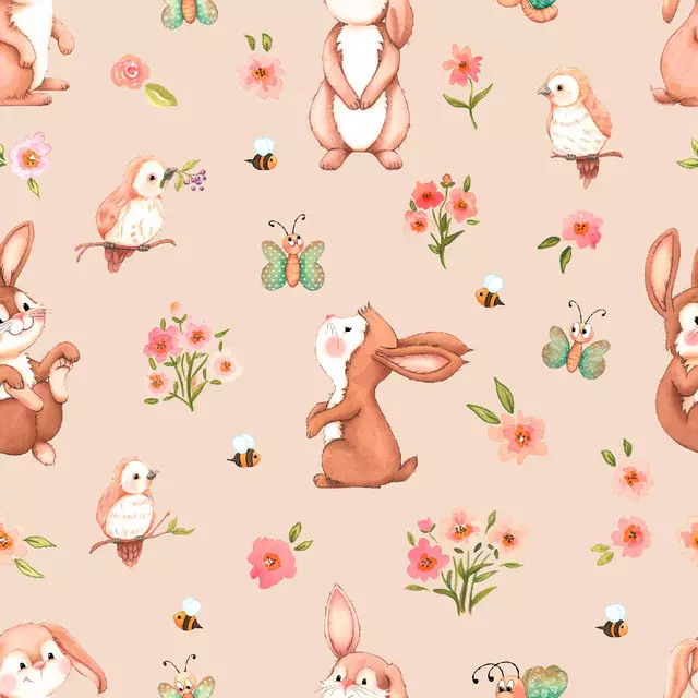 Dekovorhang Hello Spring Rabbits rosa