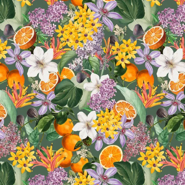 Kissen Orangen im Blütenmeer grün