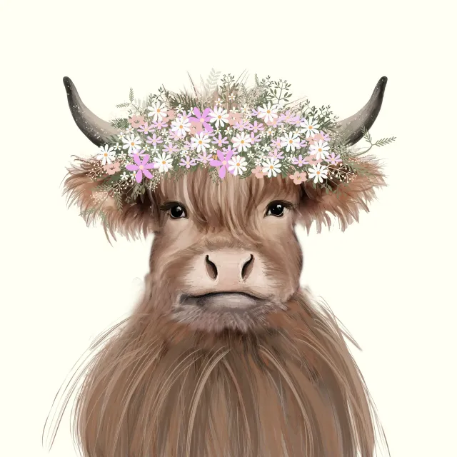 Tischset Kuh mit Blumen Zottelkuh