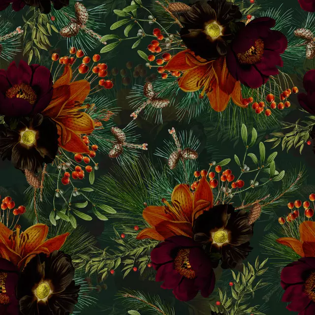 Kissen Vintage Weihnachts Blumen Grün