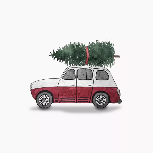 Kissen Weihnachtsauto mit Tanne rot