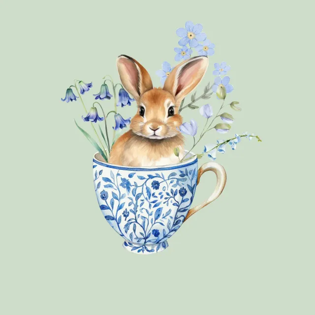 Kissen Hase in Tasse Grün