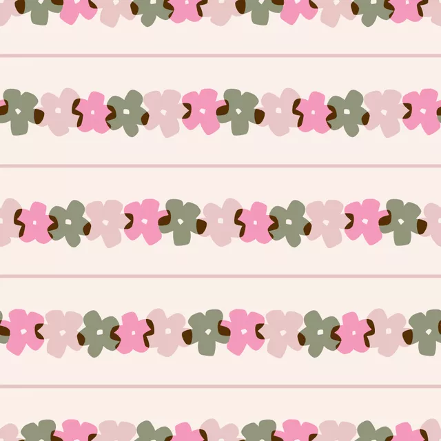 Kissen Florale Streifen Moosgrün Pink
