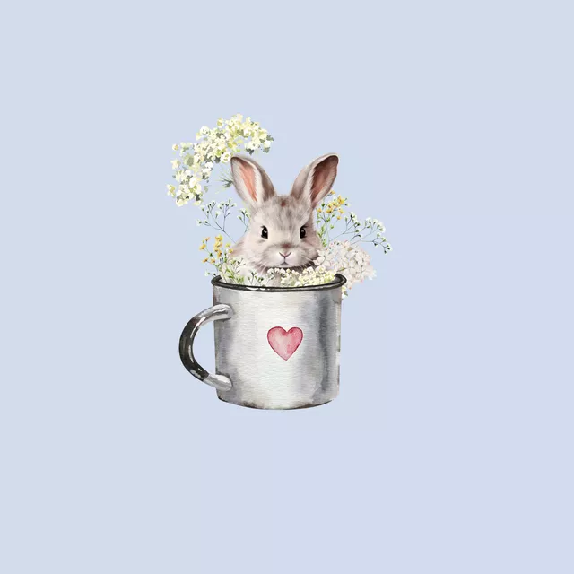 Kissen Cottage Spring - Hase in Tasse