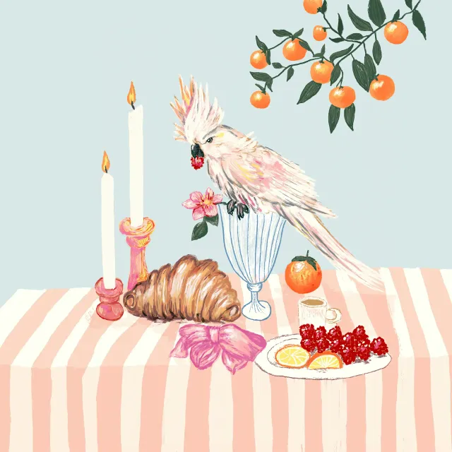 Tischdecke Frühstück mit Vogel