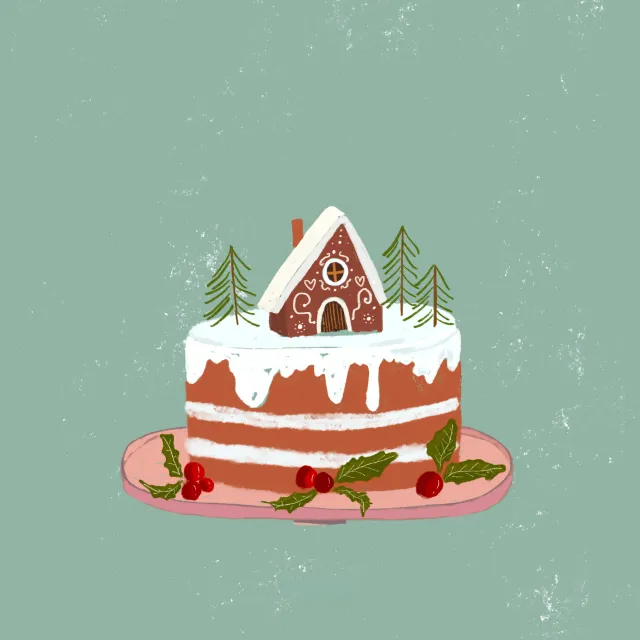 Geschirrtuch Weihnachtstorte Lebkuchenhaus