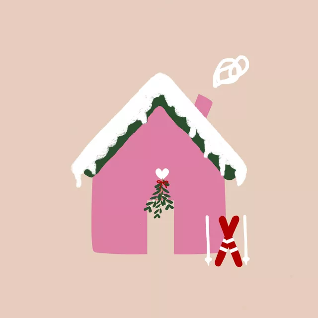 Tischset Berghütte Ski Pink Beige