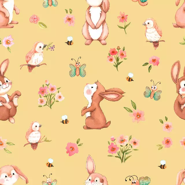 Dekovorhang Hello Spring Rabbits gelb