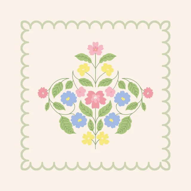 Sitzkissen Scandi Folk Blumen Grün