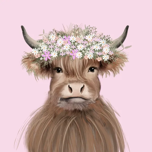 Kissen Freche Kuh Blumen Kranz Rosa