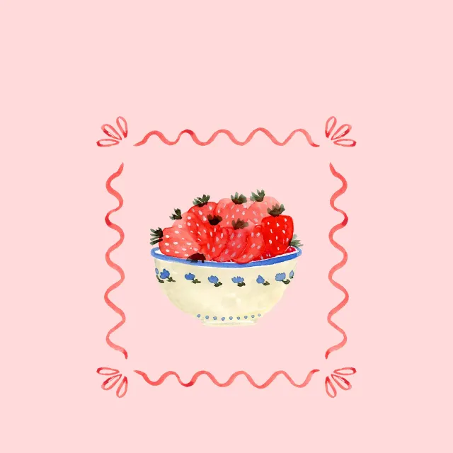 Kissen Midsummer Erdbeerschale rose