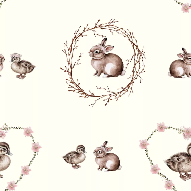 Tischläufer Hasen Küken Ente Kranz Muster