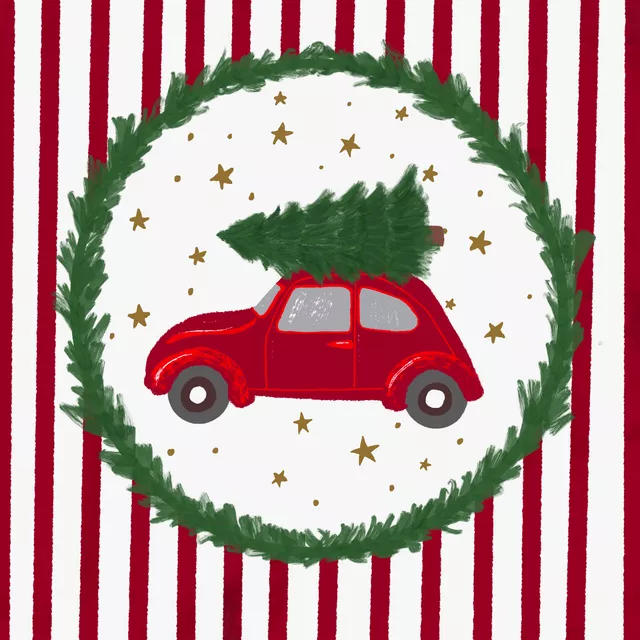 Kissen Weihnachten Auto rot