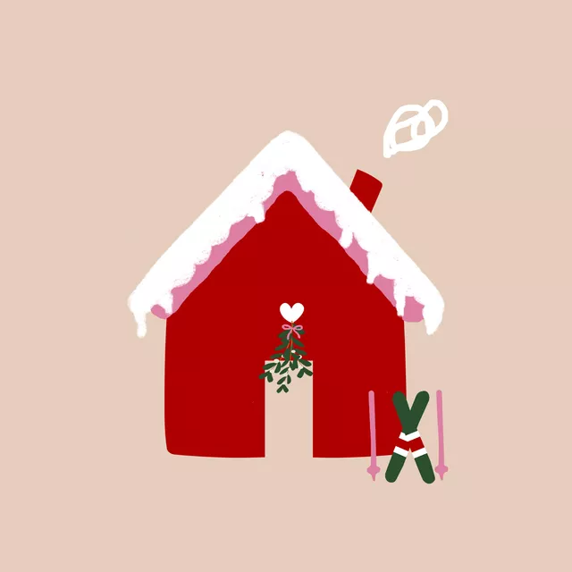 Kissen Berghütte Ski Rot Beige