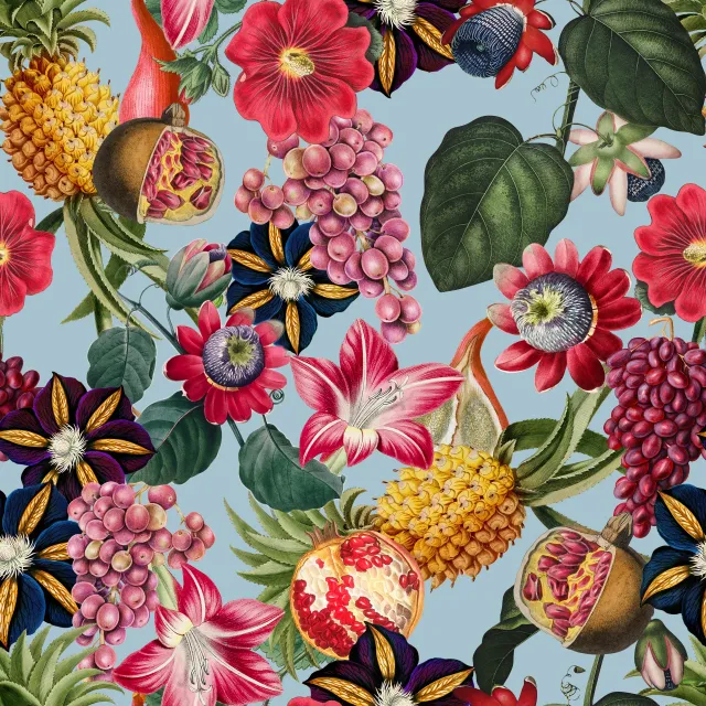 Tischläufer Tropenblüten & Früchte blau