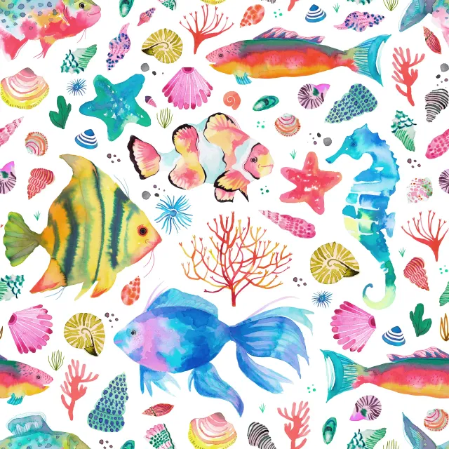 Dekovorhang Fische Muscheln Seepferdchen