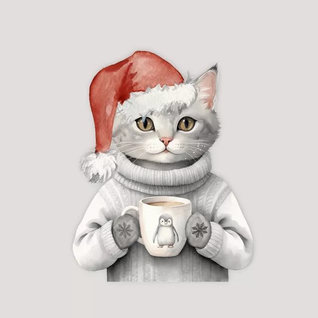 Kissen Winter Party - Katze mit Tasse