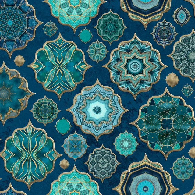 Kissen Moroccan Tiles Teal Gold