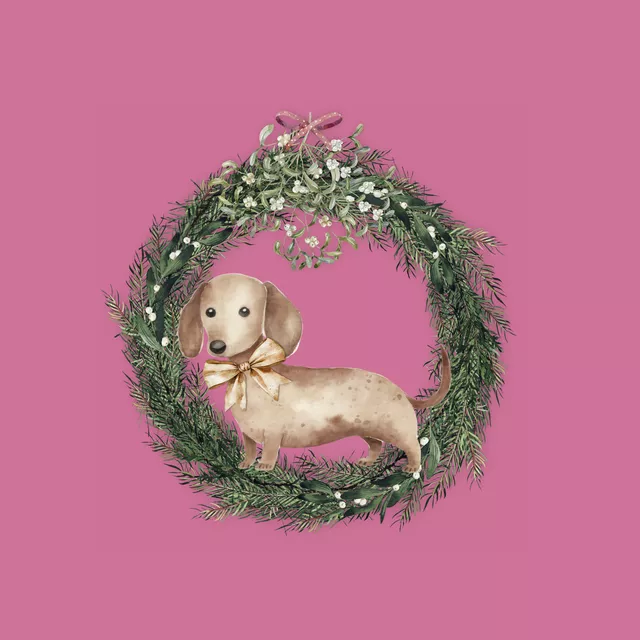 Kissen Kleiner Dackel im Kranz