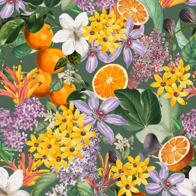 Tischläufer Orangen im Blütenmeer grün