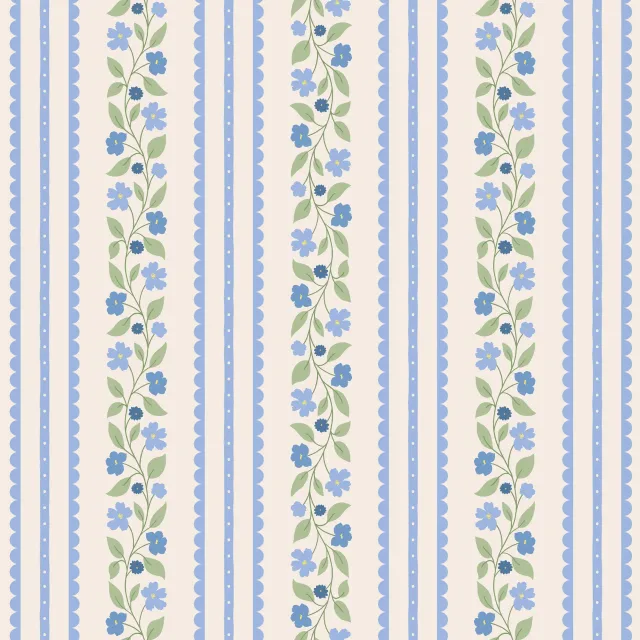 Raffrollo Blumen und Spitze Weiss Blau