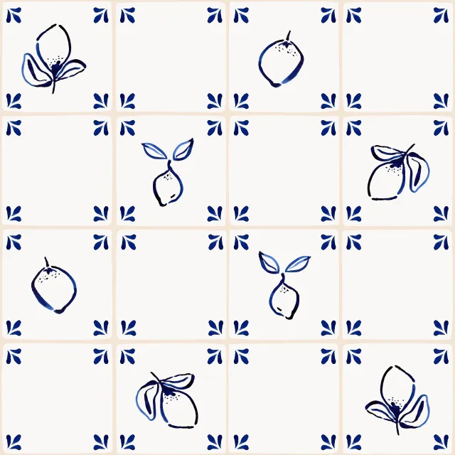 Tischläufer Azulejo Pattern Zitronen