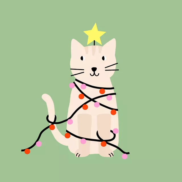 Kissen Katze mit Lichterkette grün