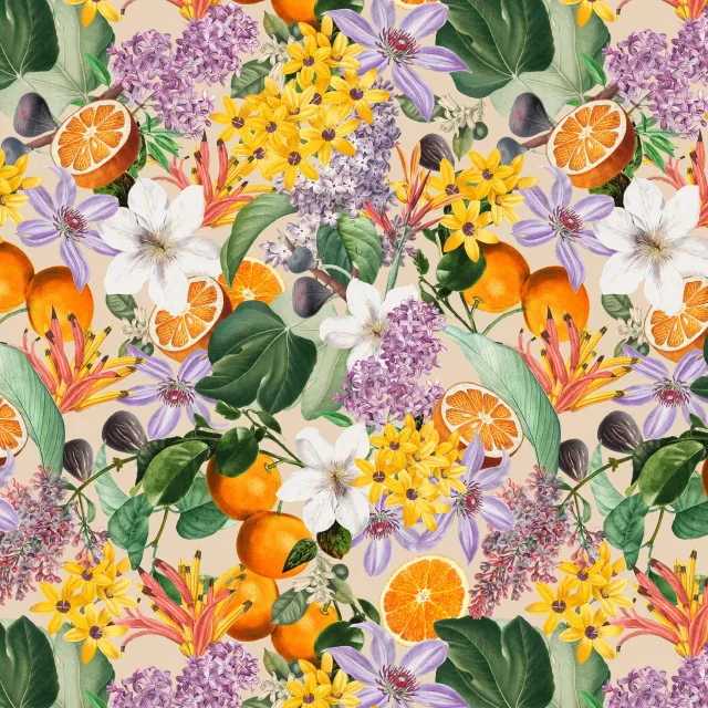 Servietten Orangen im Blütenmeer beige