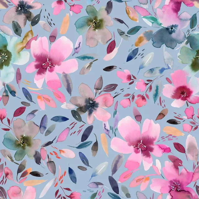 Kissen Sommer Florale Aquarell Blau