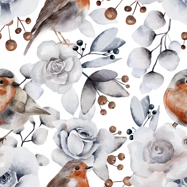 Dekovorhang Winterweiße Weihnacht Vögel