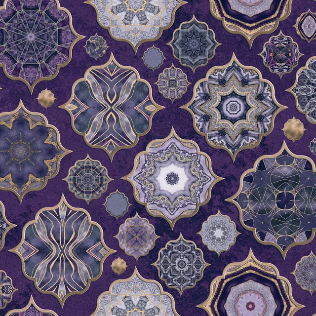 Kissen Moroccan Tiles Purple Gold